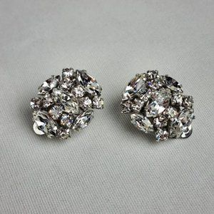 VINTAGE Sherman Clear Rhinestone Clip On Earrings